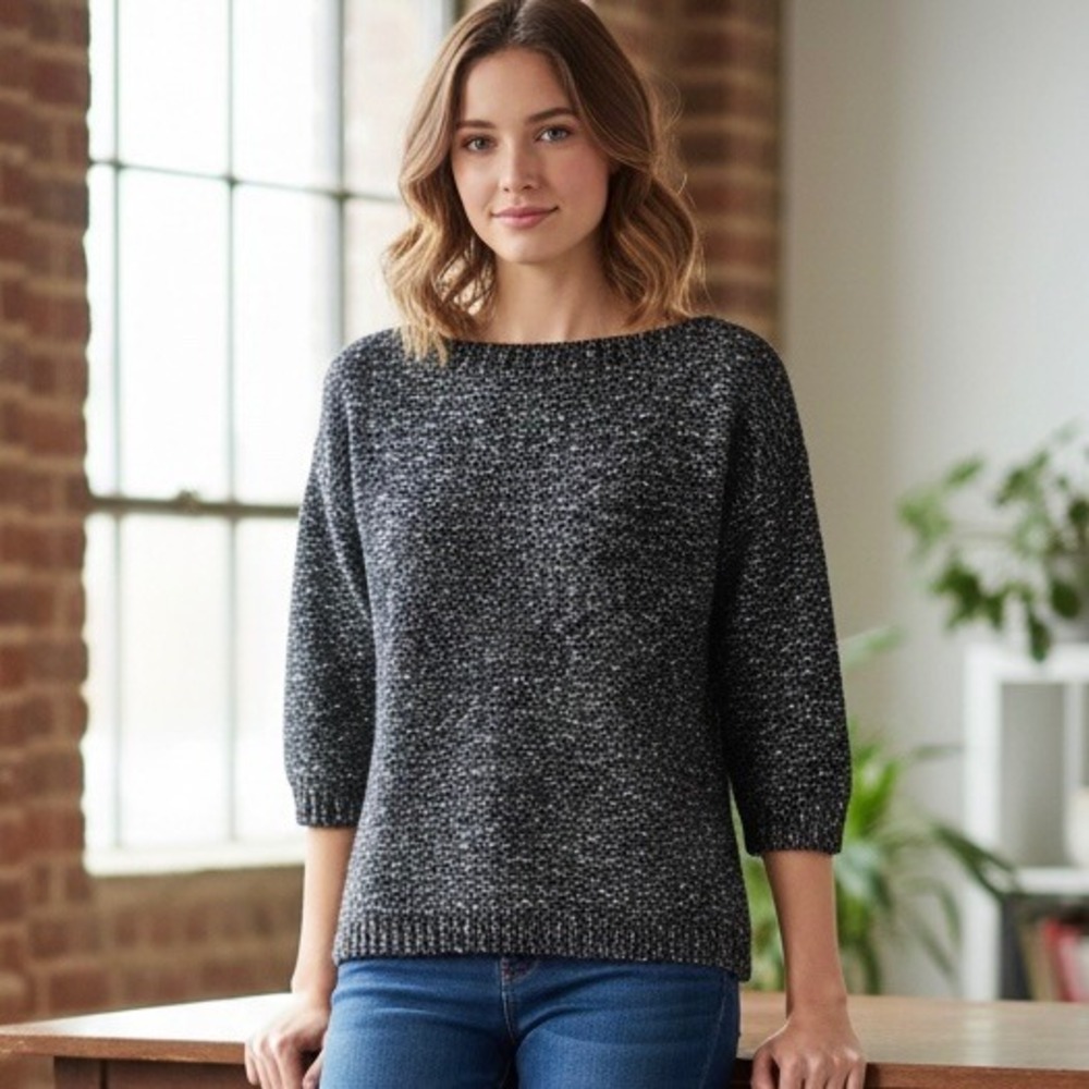 Banana Republic Women Black White Boat Neck 3/4 Sleeve Sweater Small Wool Alpaca